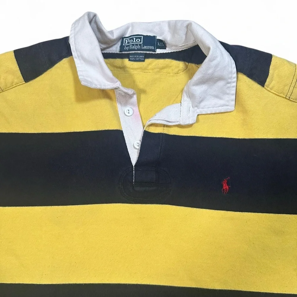 Polo Ralph Lauren Men’s‎ Navy Yellow Striped Red Pony Rugby Shirt Size XXL